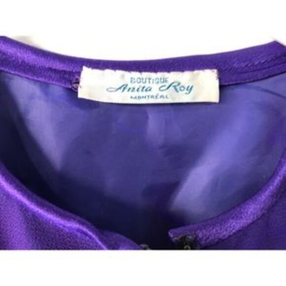 Vintage 80s Purple Wool Coat Dress Mini Buttons - Picture 6 of 6